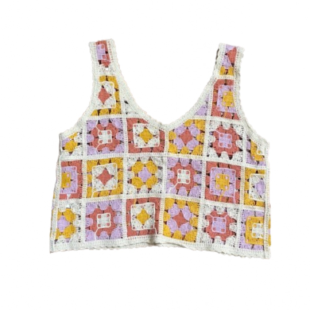 Womens Crochet Granny Square Cottagecore Crop Tank Top M